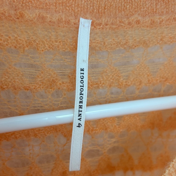 Anthropologie Open Stitch Pullover Wool Orange Long Sleeve Sweater sz L - Picture 3 of 7